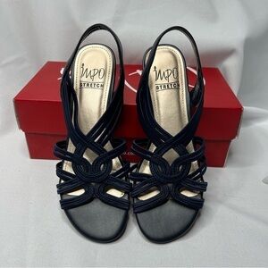 IMPO STRETCH Ruby Slip-on Wedge Sandals Shoes Navy Women's Size 6.5M